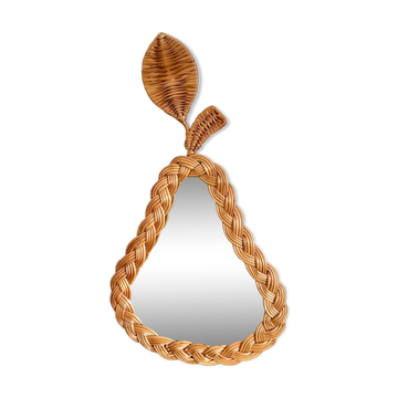 Miroir en osier tressé forme poire