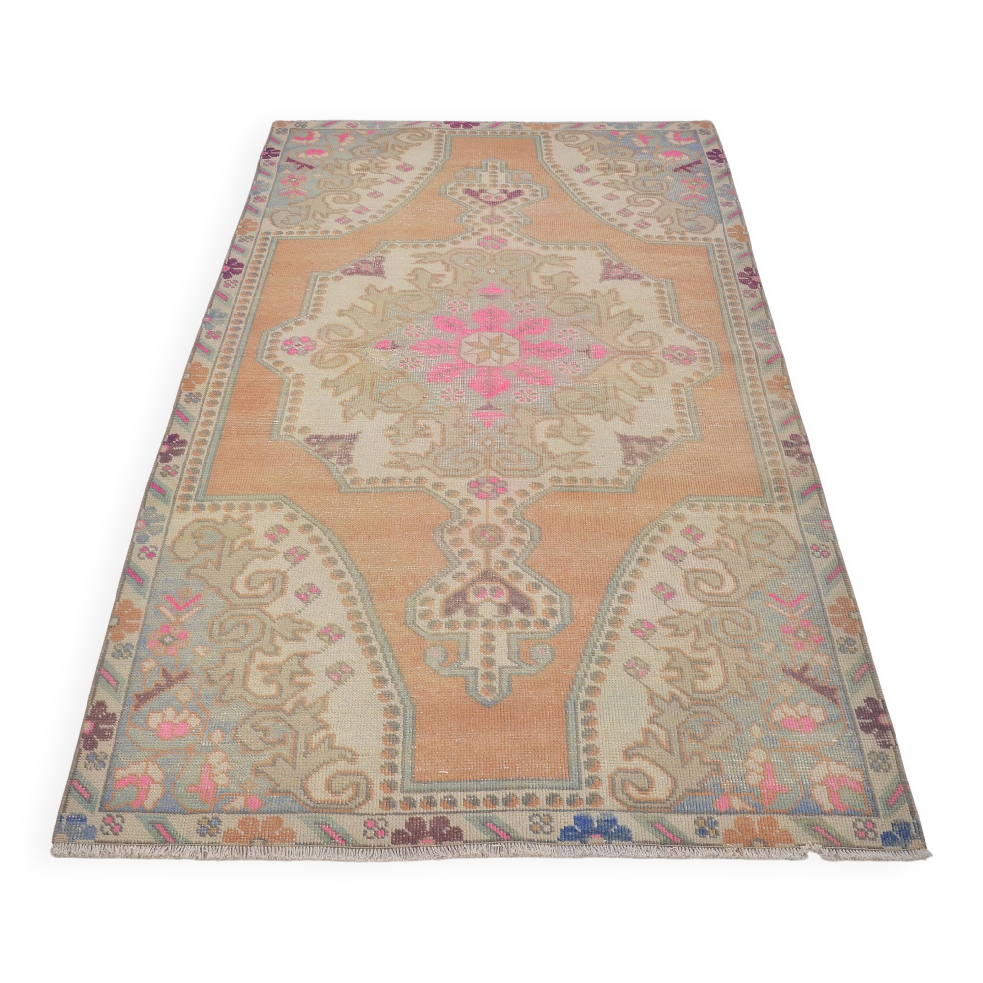 Tapis turc vintage orange et beige sku 2555