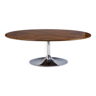 Table ovale en noyer sur pied en chrome style Bauhaus