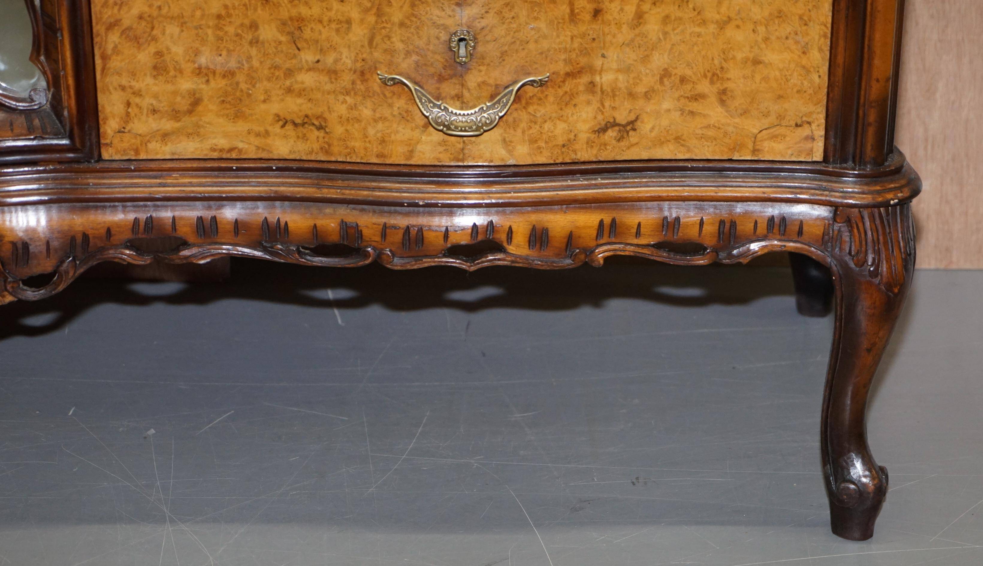 Vintage Italian Buffet in Walnut with Serpentine Front and Mirror Top
