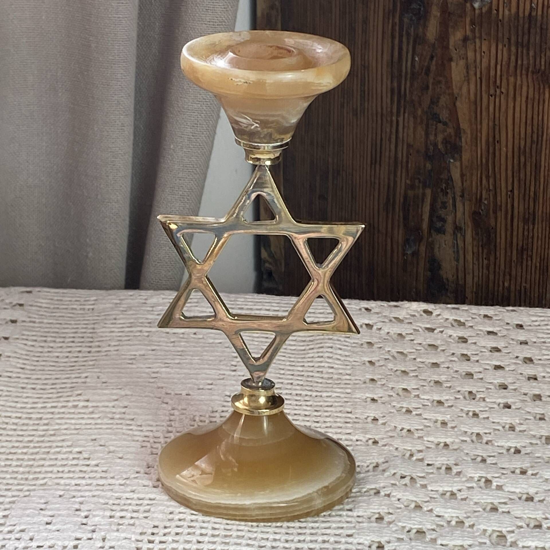 Brass and onyx candlestick