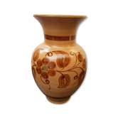 Beige ceramic vase with vintage brown flower decor