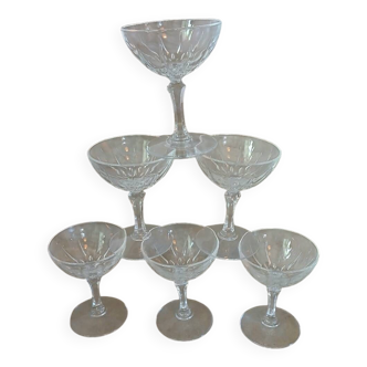 6 antique crystal champagne glasses