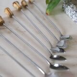 Service of 8 spoons of stainless steel jam and bamboo, vintage