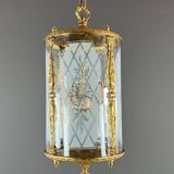Louis XVI style lantern in gilded bronze and engraved glass, 20th century.