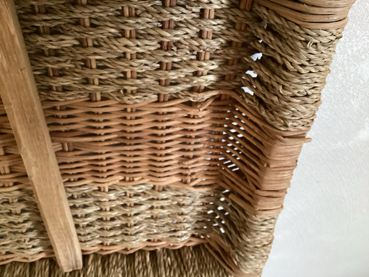 Coffre rotin et corde rafia structure bois - vintage