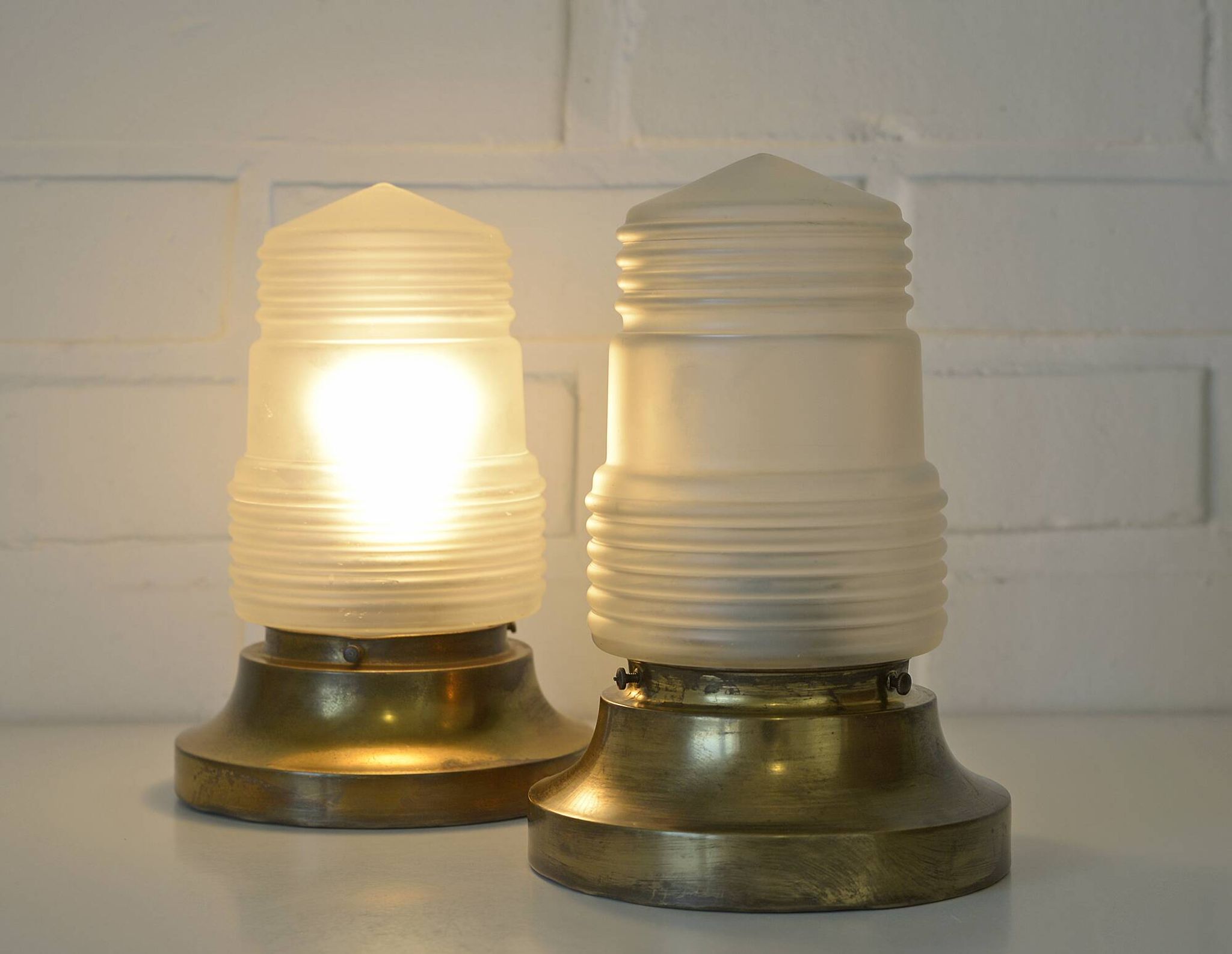 Original Art Deco Brass Sconces Pair of Ceiling Lights Antique  1920 / 1930