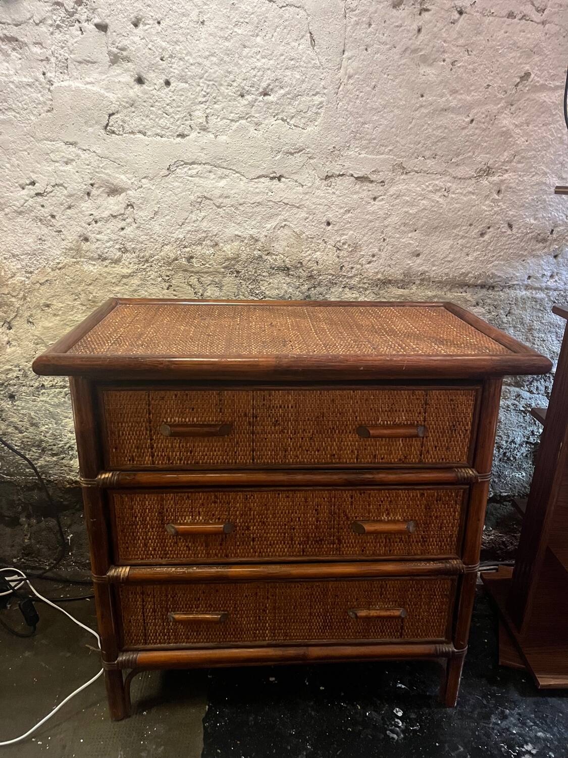 Commode vintage en osier et bambou