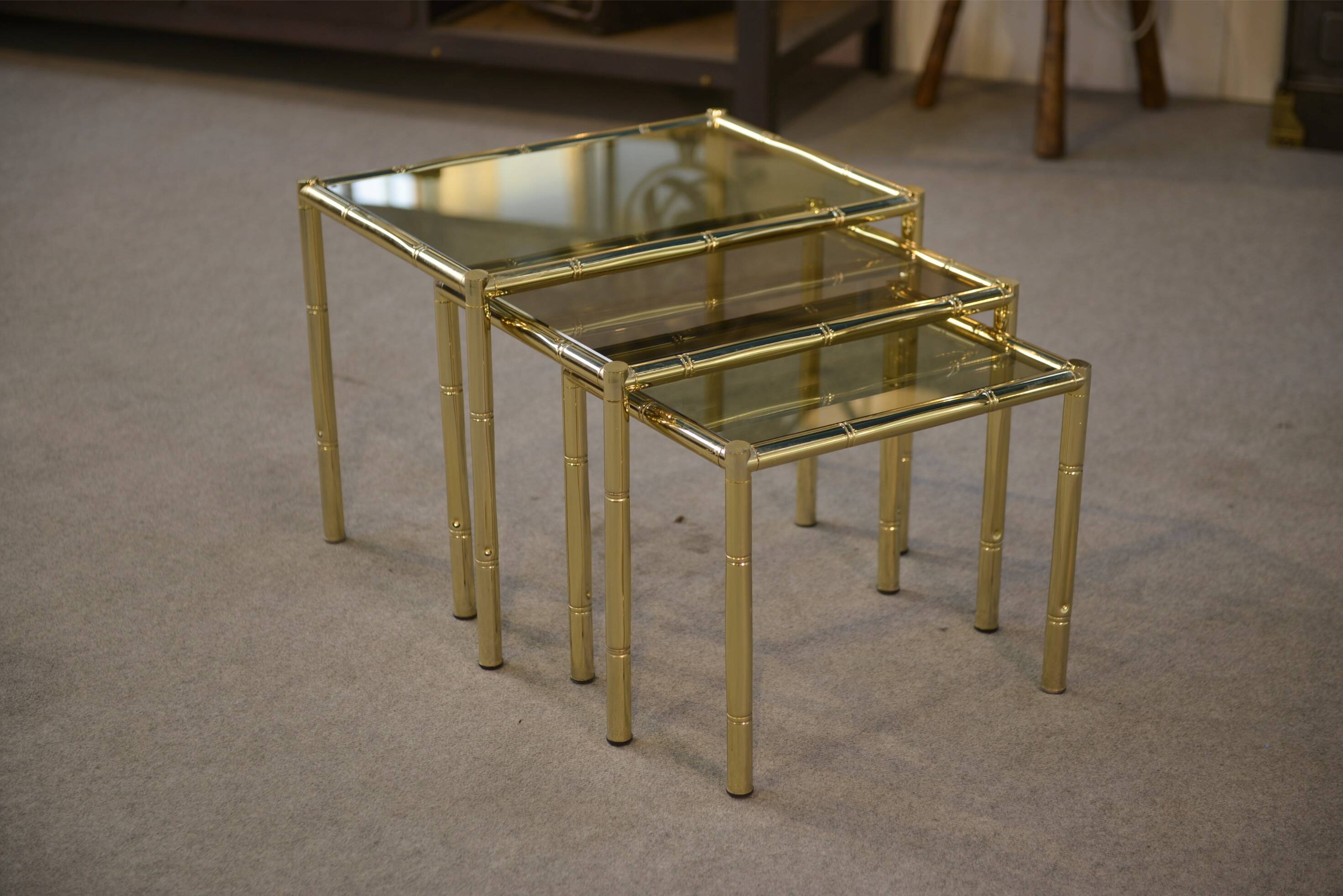 Bamboo imitation brass nesting tables 1980s