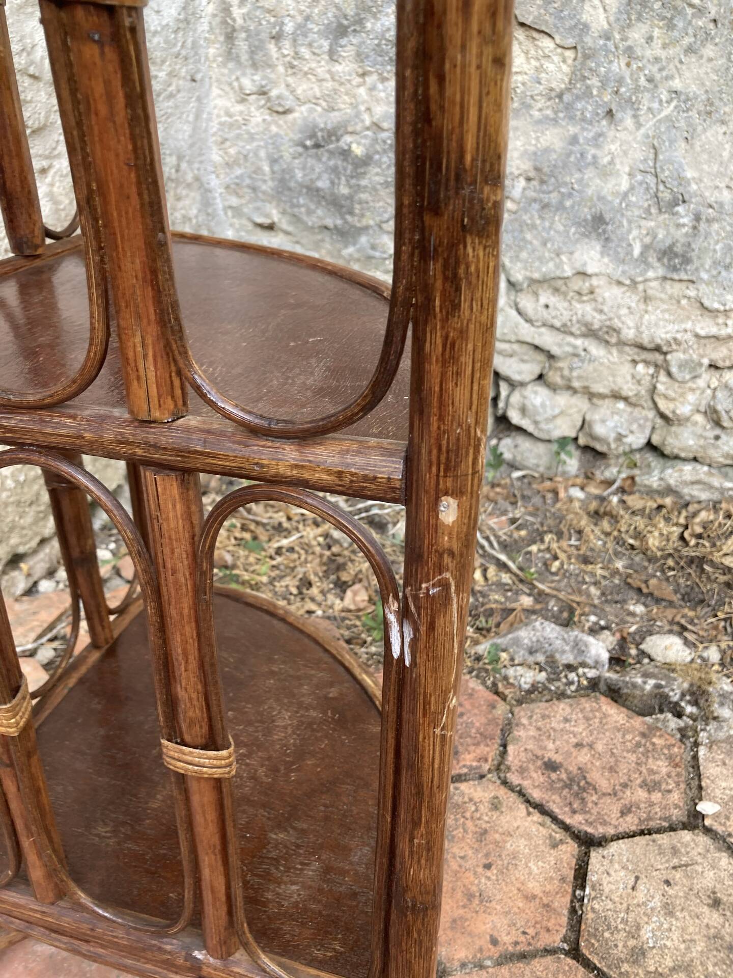 Vintage rattan corner shelf
