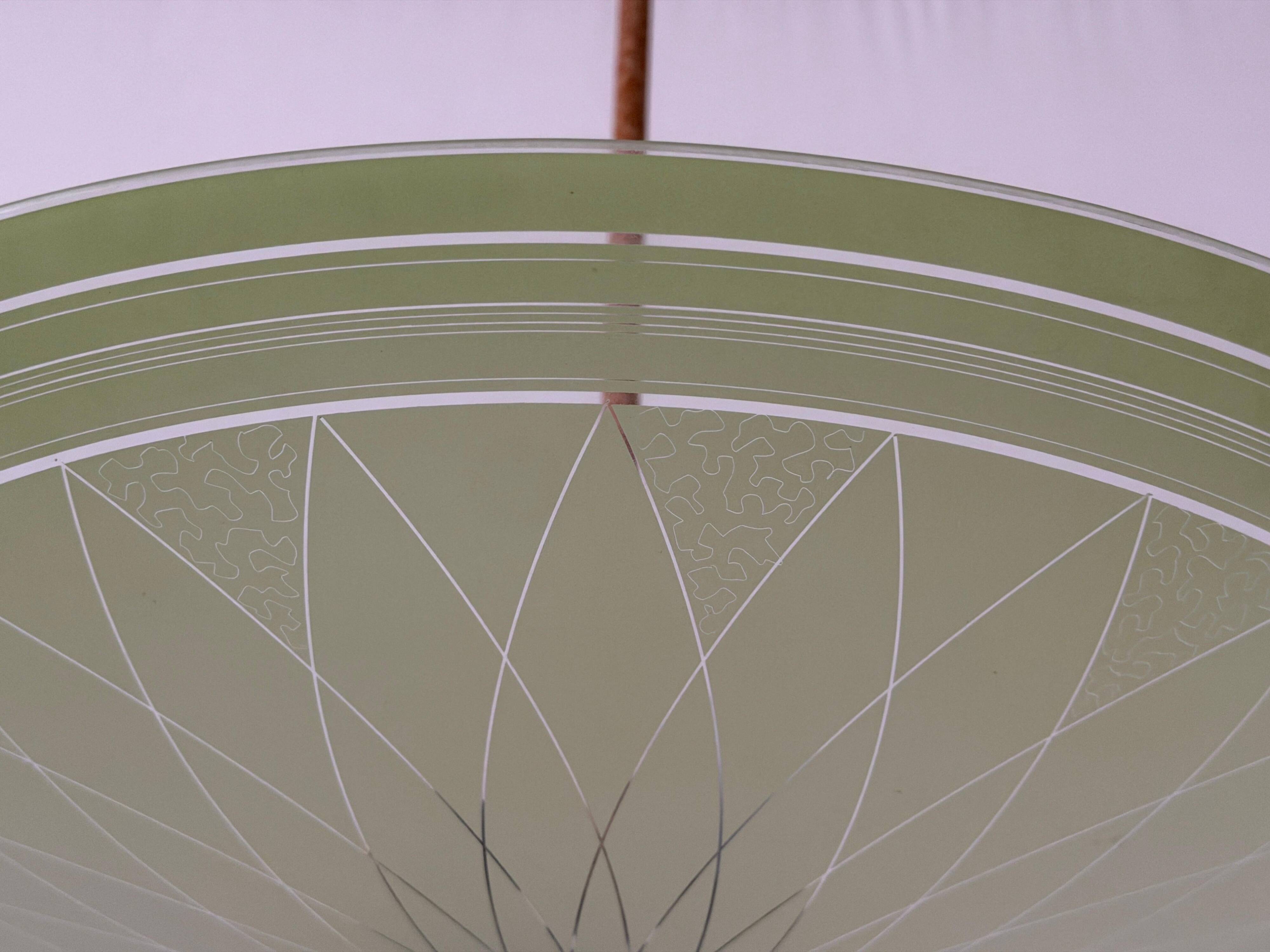 Art Deco ceiling light in green glass, 1940s, Germany