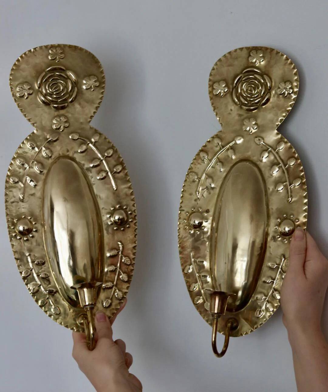 Pair of large mid-century Swedish brass sconces