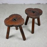 Pair of wooden stools, Spanish folk art