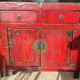 Small antique Chinese buffet (1920-1950) in rustic style, red lacquered, ori
