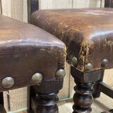 Suite of 4 Louis XIII chairs in oak and leather, early 20th century