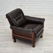1970s, Scandinavian armchair, brown furniture leather, teak wood legs.