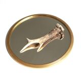 Round centerpiece tray in gold metal and mirror, 1950s