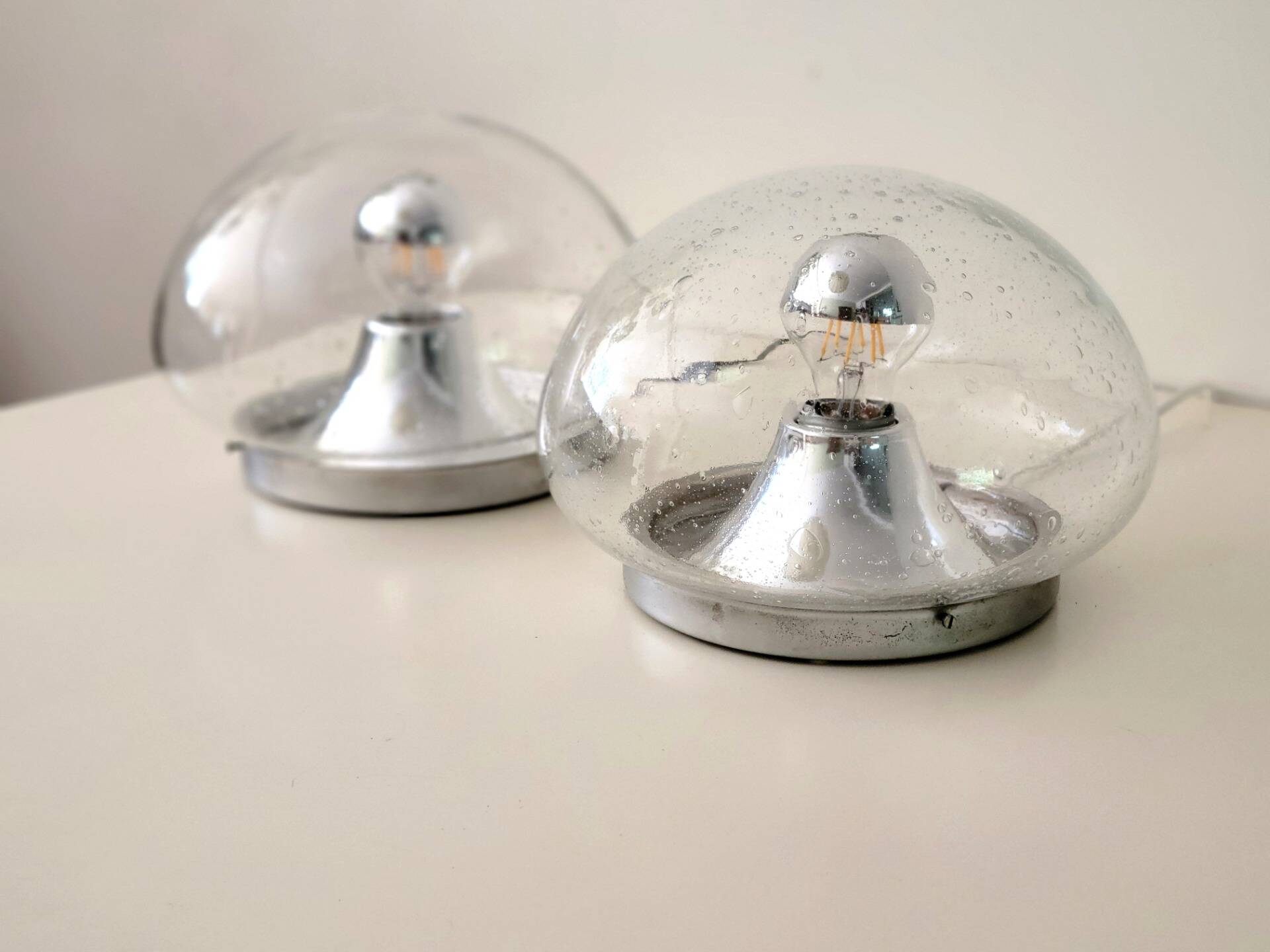 Set of 2 RZB Leuchten wall or ceiling lights in bubble glass, Germany, 1970s