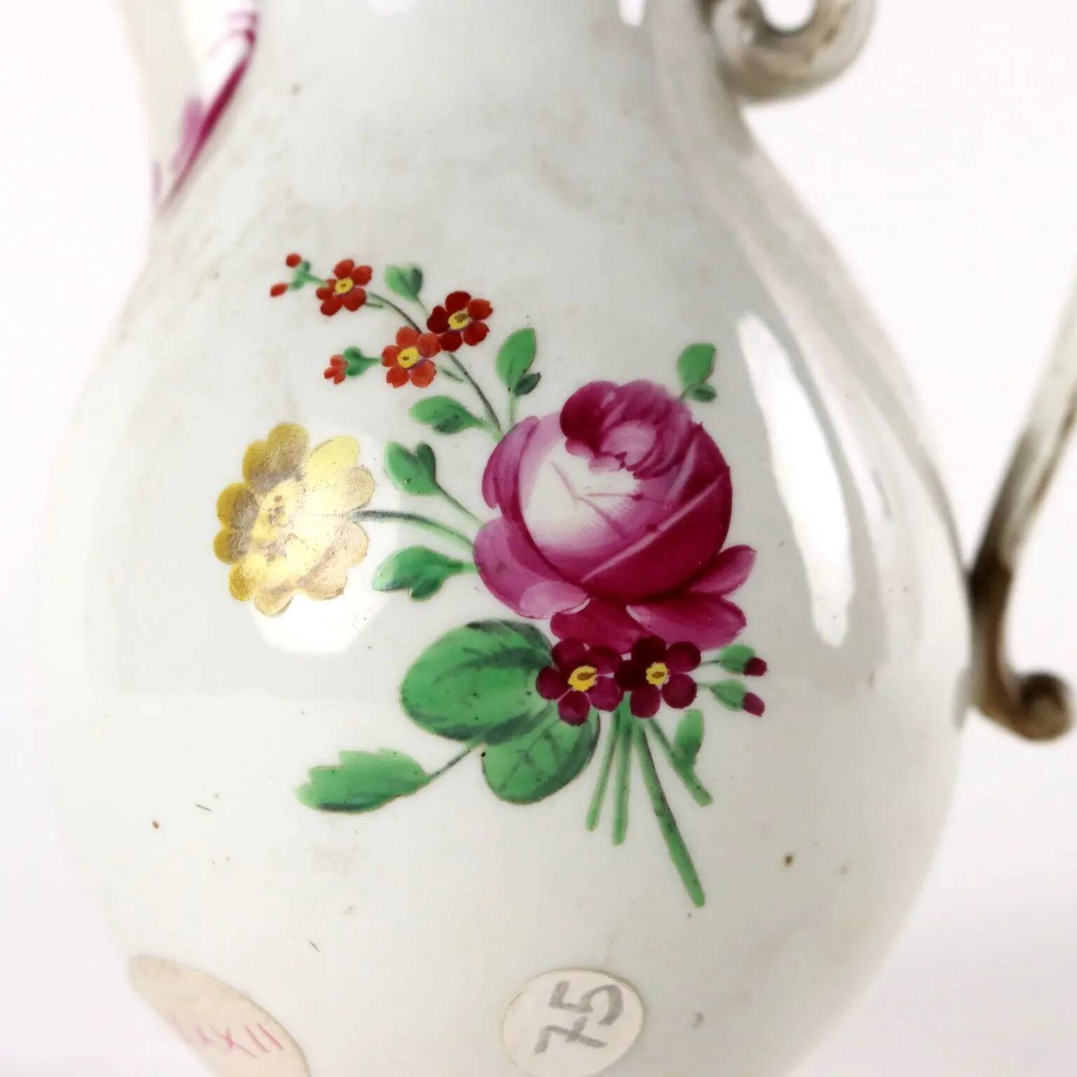 Antique white porcelain coffee pot from Vienna, painted, 18th century.