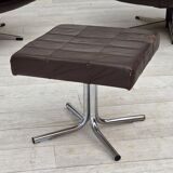 1970s, set of two swivel lounge chairs with footstool, leather.