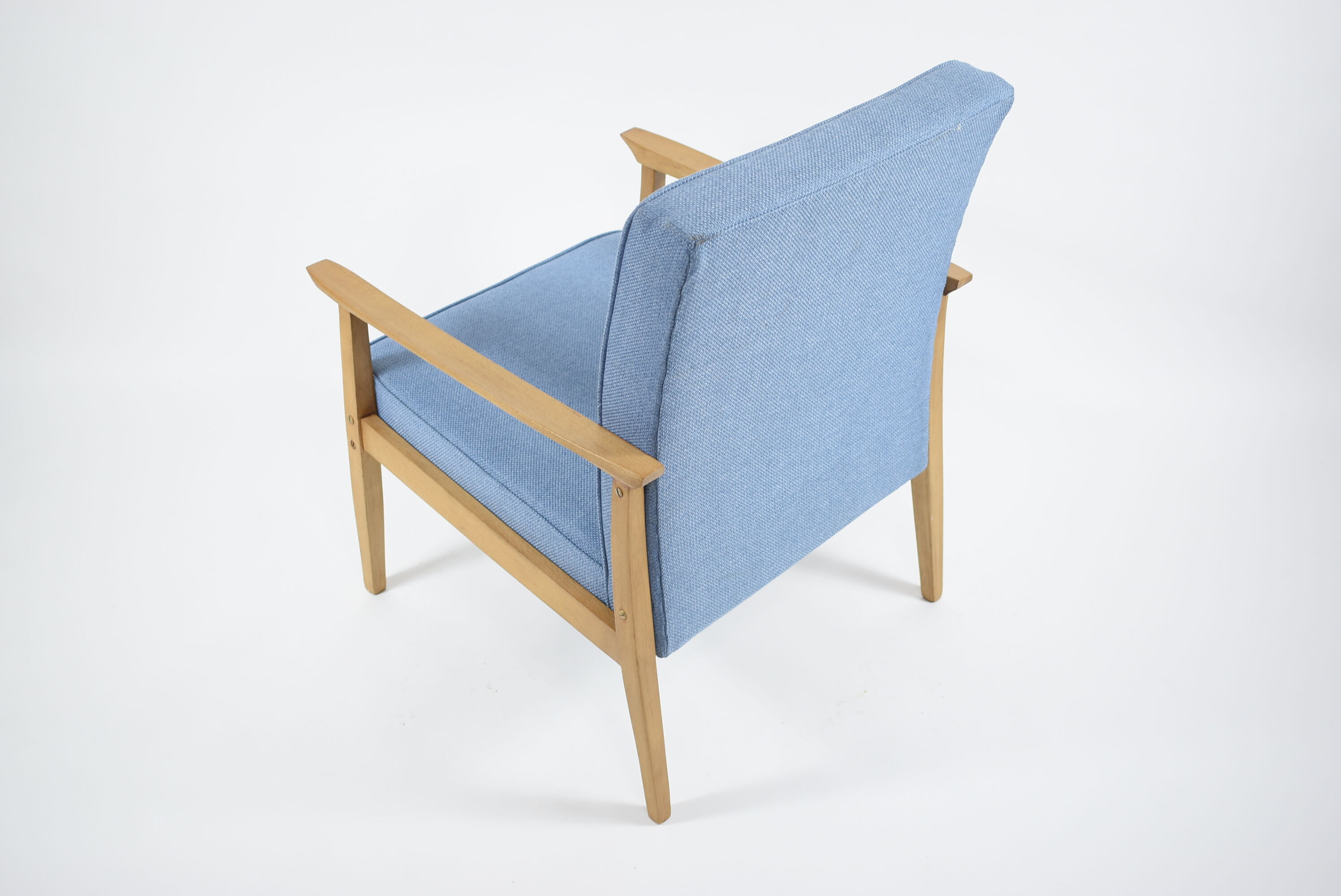 Vintage armchair 1970s, fully refubrished, blue fabric