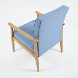 Vintage armchair 1970s, fully refubrished, blue fabric