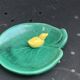 Empty pocket, duck soap dish on green barbotine leaf vintage