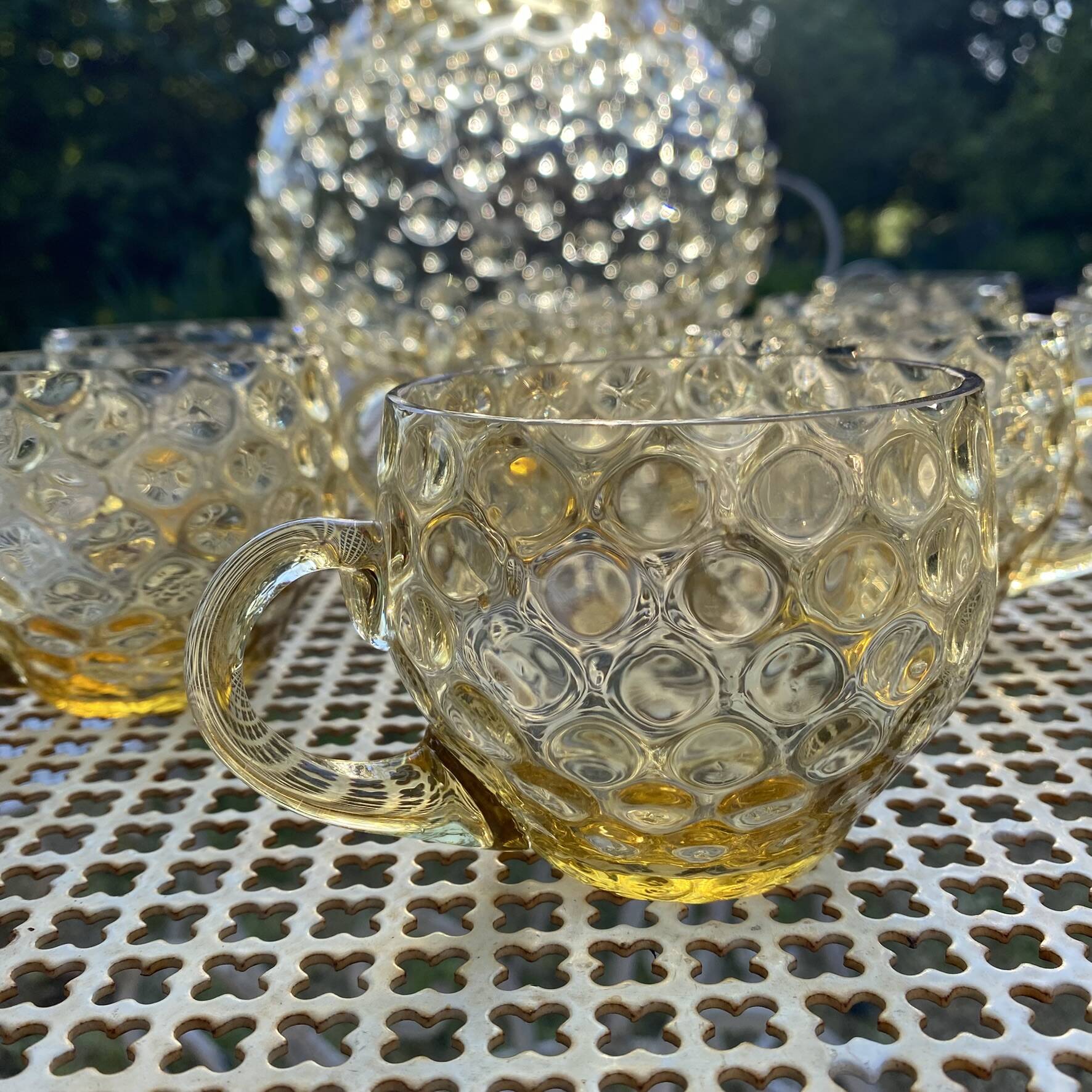 Vintage punch service in amber glass, Empoli style, 1960s-70s.