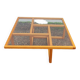 Modernist vintage square coffee table, in wood and old glass
