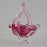 Mid-Century Czech Art Glass Basket Bowl by Josef Hospodka