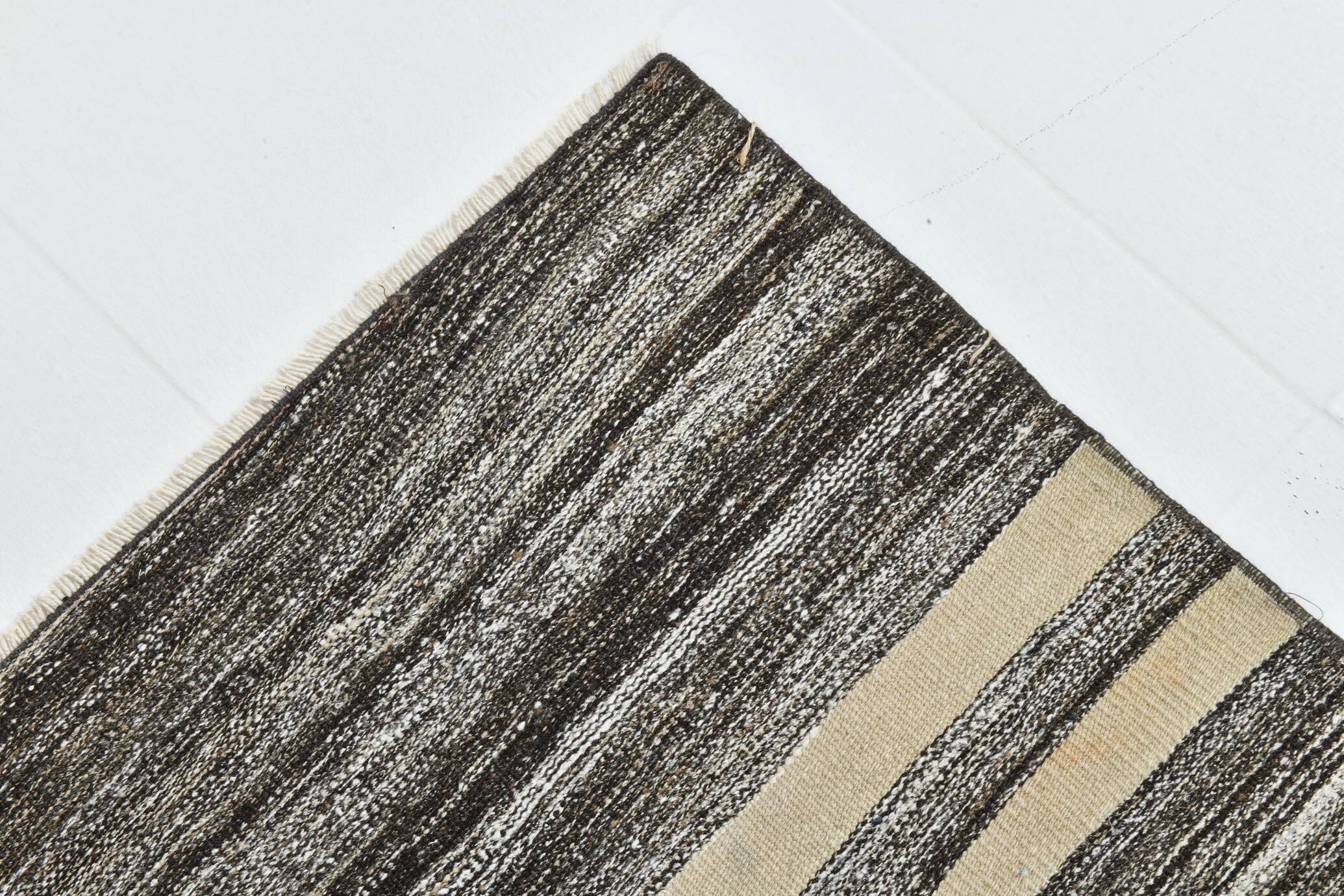 Tapis de couloir Kilim rayé marron crème 2x9, tapis de cuisine, 69x272 cm