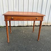 Antique desk in pitch pine, turned legs, drawer – superb patina.
