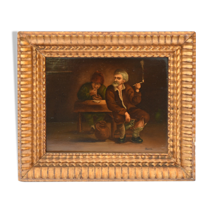 Huile sur panneau scène d'intérieur