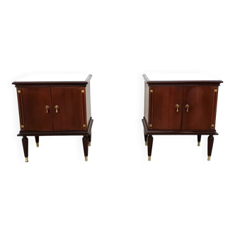 Pair of Black Walnut Nightstands with Marble Top ascr. to Paolo Buffa, Italy