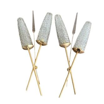 Pair of wall sconces from the 60s, gold metal and tulips.