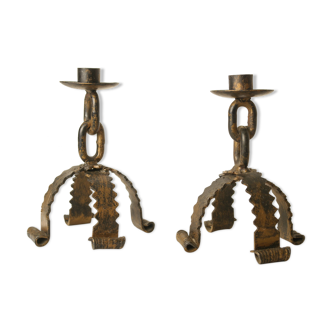 Candlesticks brutalist wrought iron vintage link