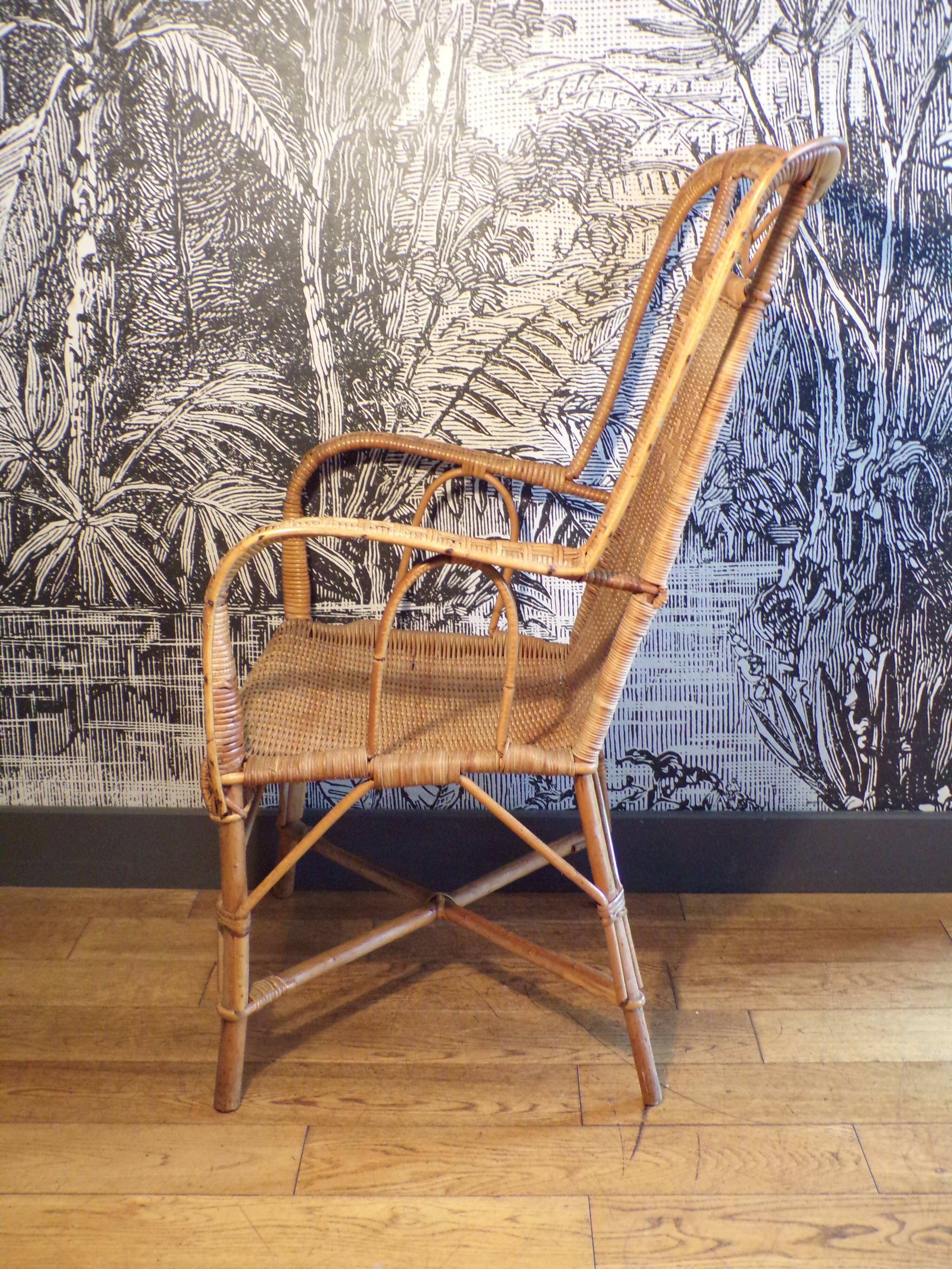 Fauteuil rotin 1930-50