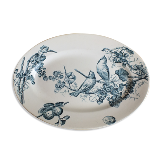 Oval iron earth dish decorated with birds