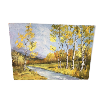 Landscape painting in Romania by S.Golureanu around 1950 26x37 cm