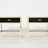 Paire de tables de chevet laquées laiton par Michel Pigneres 1970