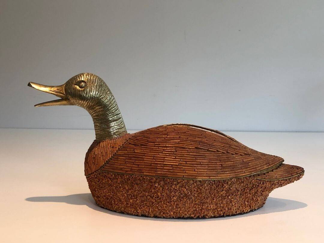 Ceramic and Brass Duck Catchall, Tarzia Firenze, Italian Work,
