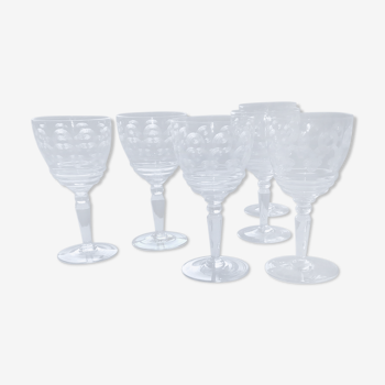 Lot de 6 verres à eau anciens à pied en cristal