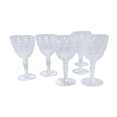 Lot de 6 verres à eau anciens à pied en cristal