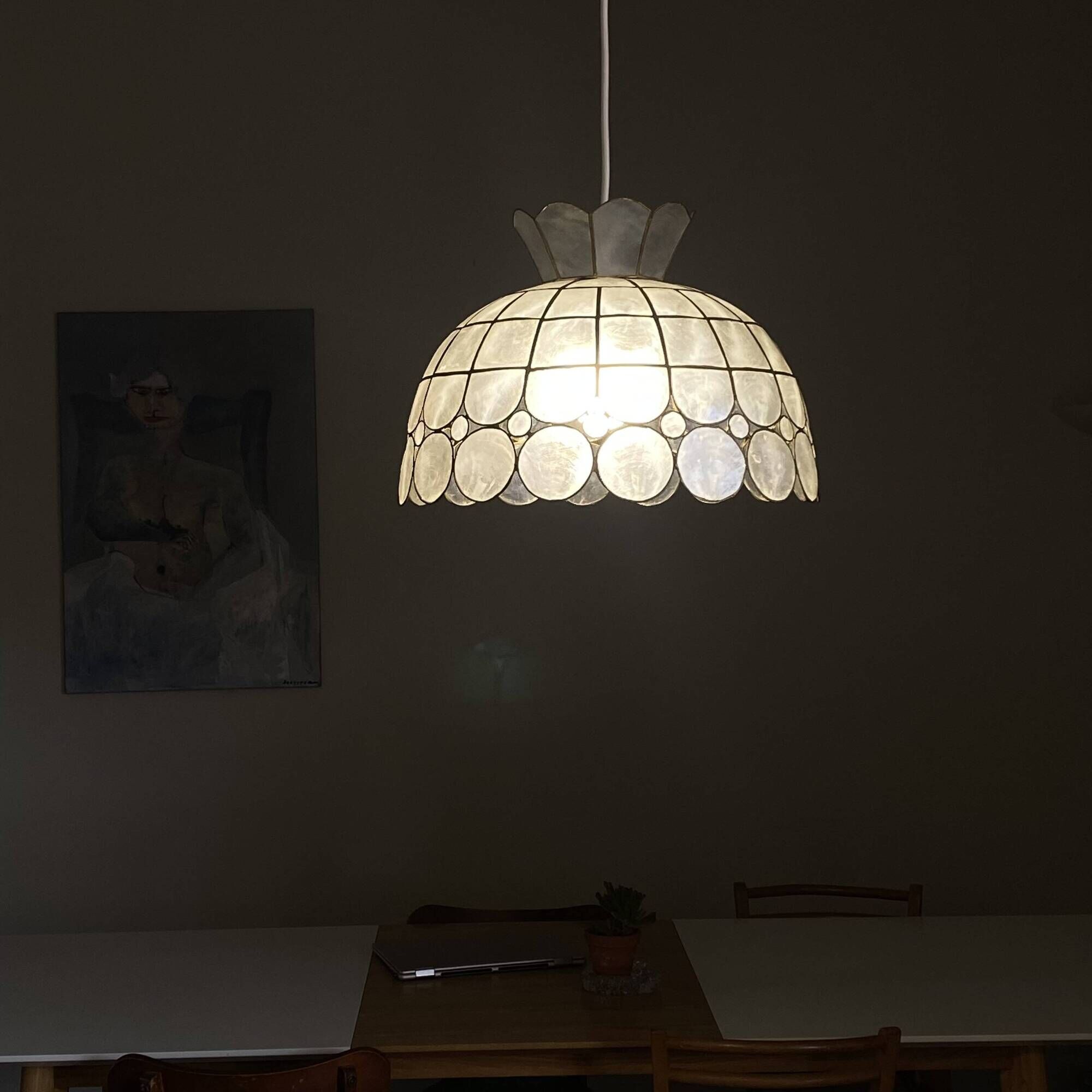 Suspension lampshade in mother-of-pearl 1950 vintage light fixture