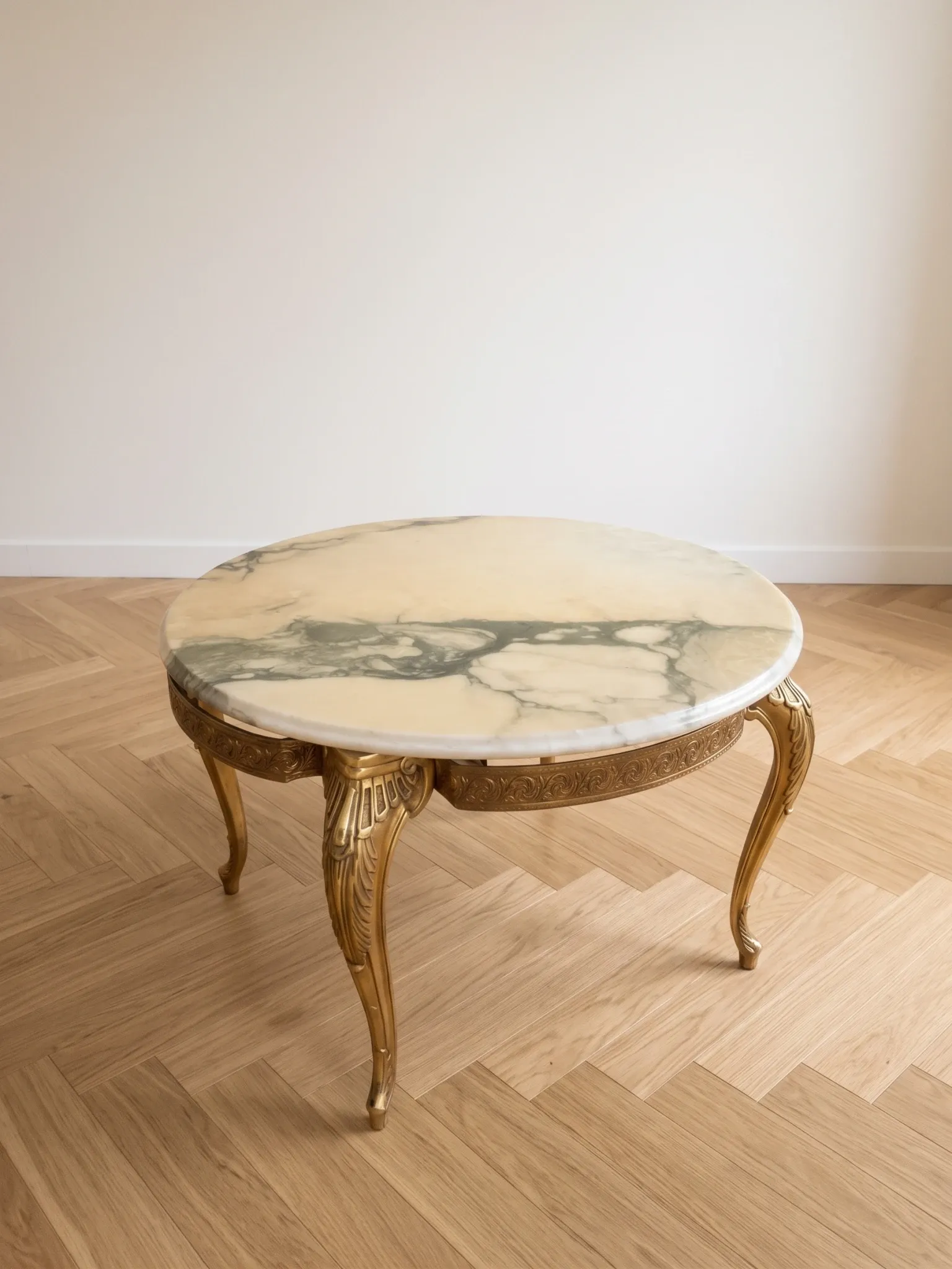 Baroque style coffee table with marble and gilded wood.
