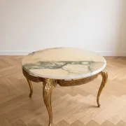 Baroque style coffee table with marble and gilded wood.