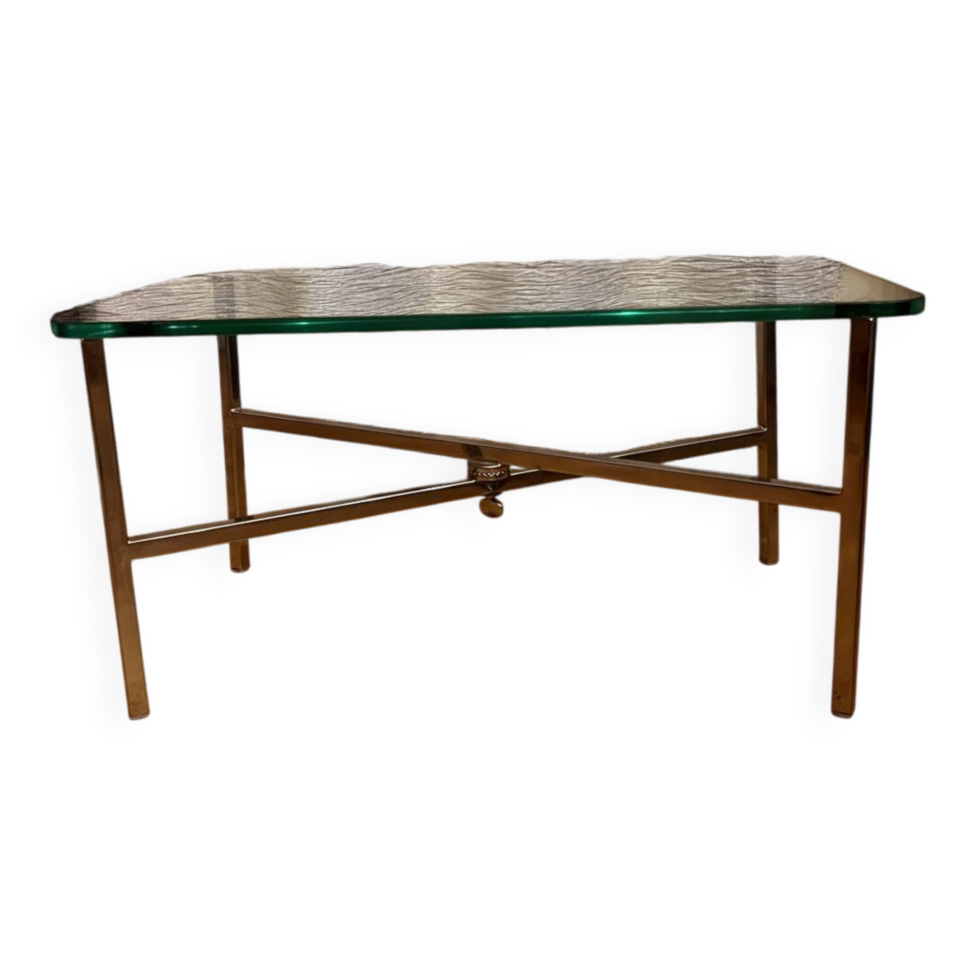 Small chrome and glass coffee table.
