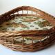 Large wicker and wood serving tray, vintage from the 1960s