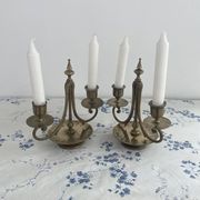 Pair of candlesticks, gilded and enamelled brass, Art Nouveau, early 20th century