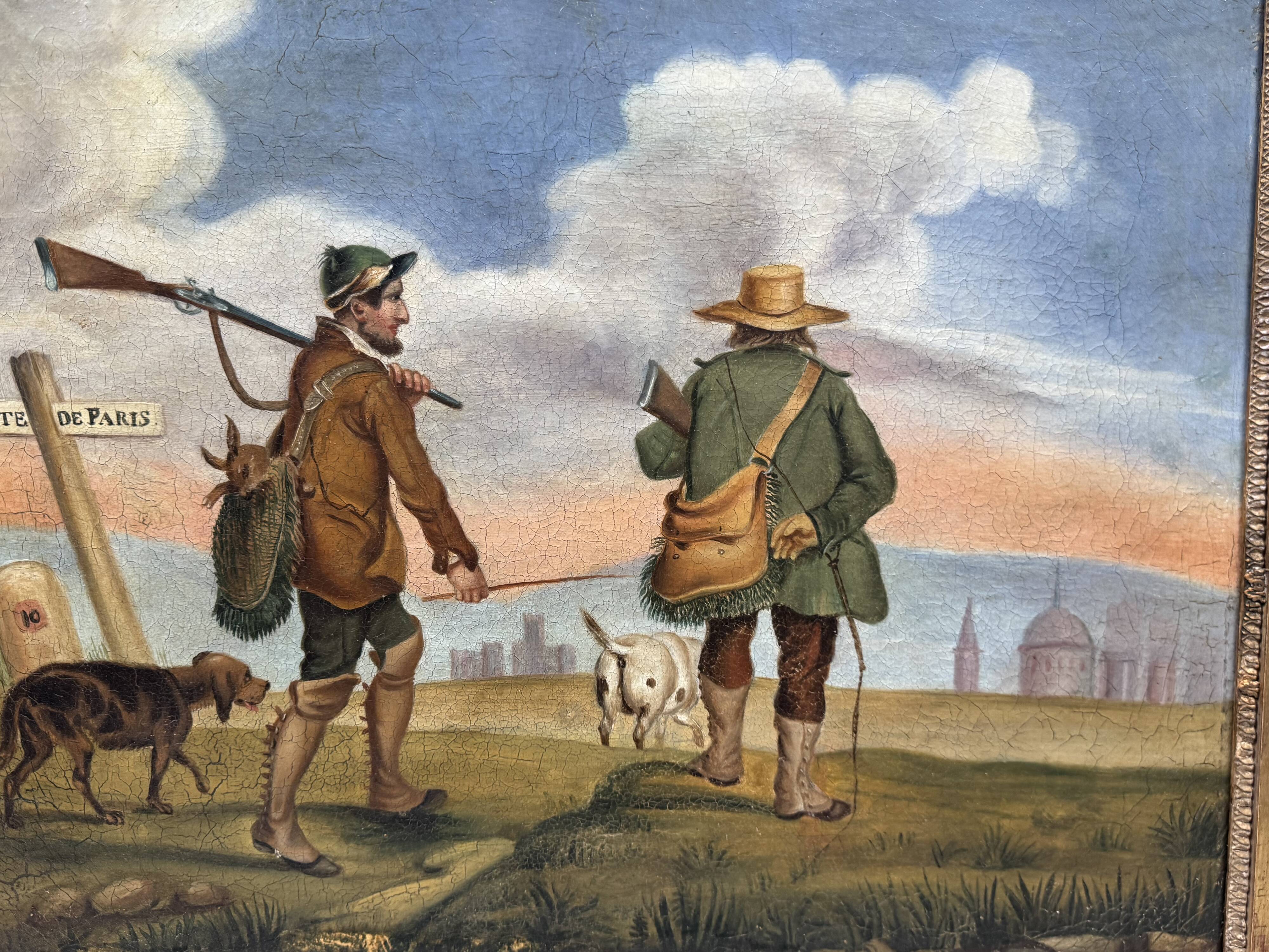 Hunting return oil on canvas 19th century